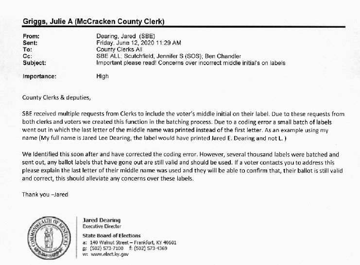 Mail in ballots - letter